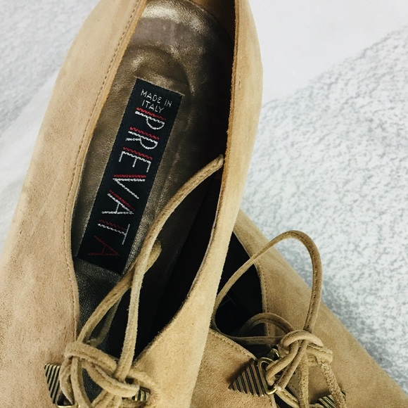 Prevata tan suede lace up platform pointed toe shoes size 9 Made in Italy - Picture 10 of 12